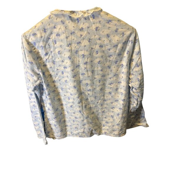 VINTAGE Body Image Blue Floral Print Long Sleeve Lace Collar Button Up PajamaTop - Picture 2 of 7